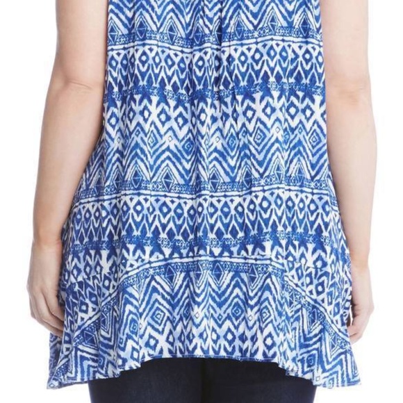 Karen Kane Women's Plus 1X 2X Blue Ikat Lace Yoke Sleeveless Tunic Top Boho NWT - Picture 6 of 9